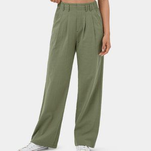 Halara Size XL Olive Lightweight Cotton Pleated Pull On Pants, Pockets